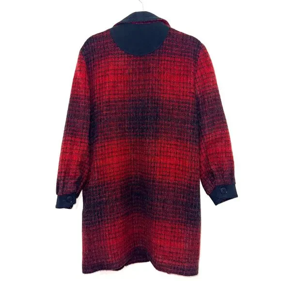Vintage Woolrich Wool/Mohair Houndstooth Plaid Coat - Red/Black M - Picture 2 of 8